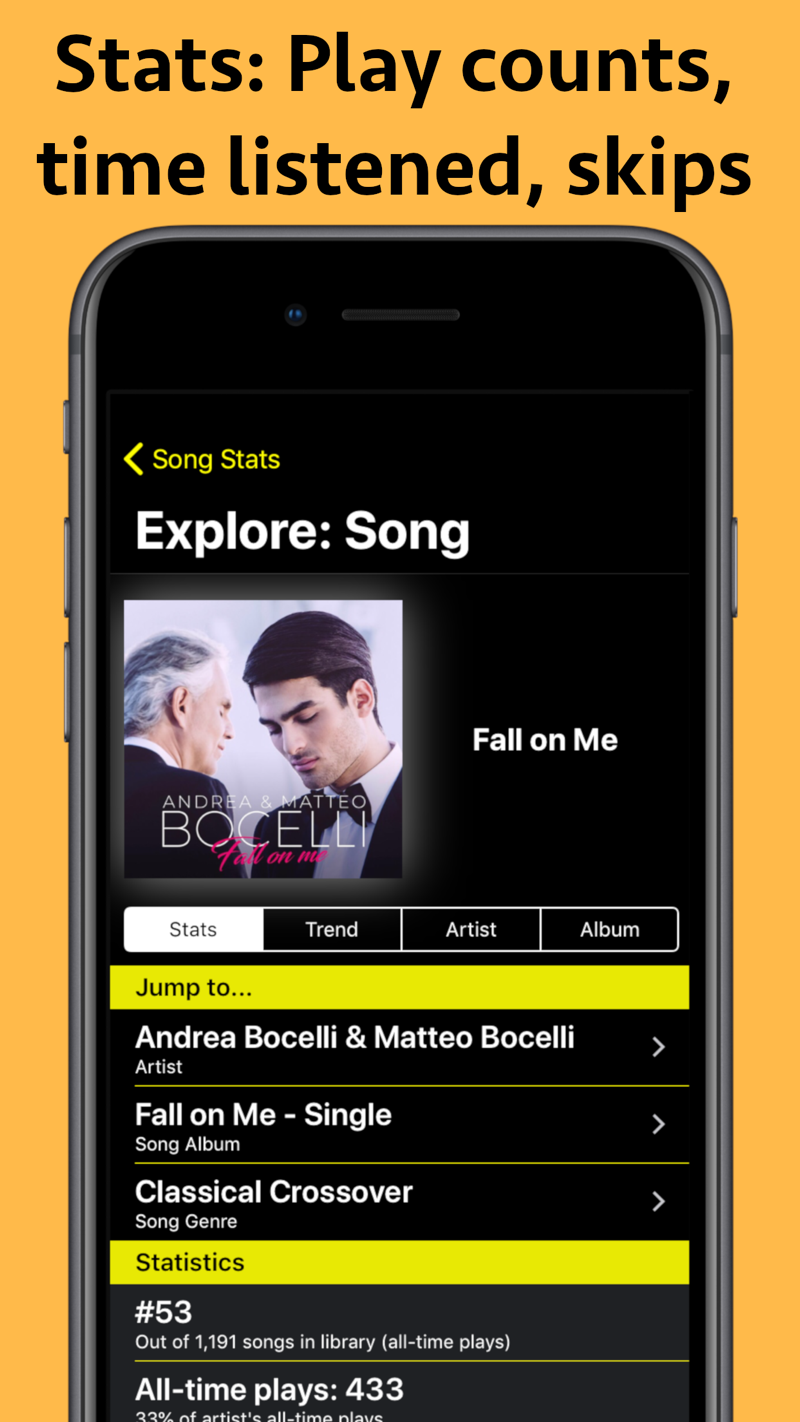 Publisher screenshot of Song Stats for Apple Music